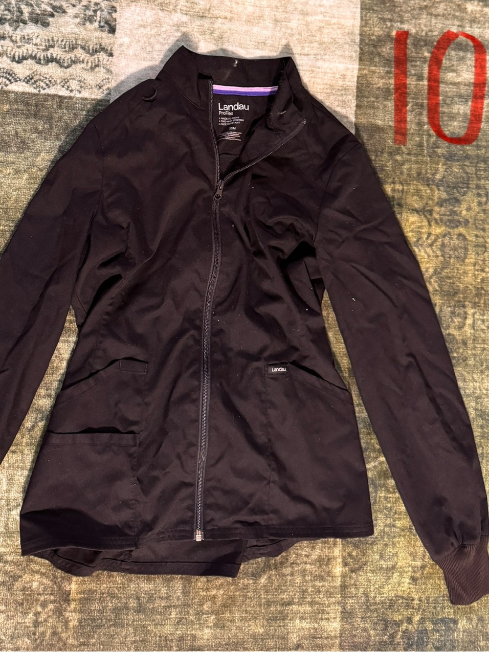 Landau Black Zip-Up Scrub Jacket